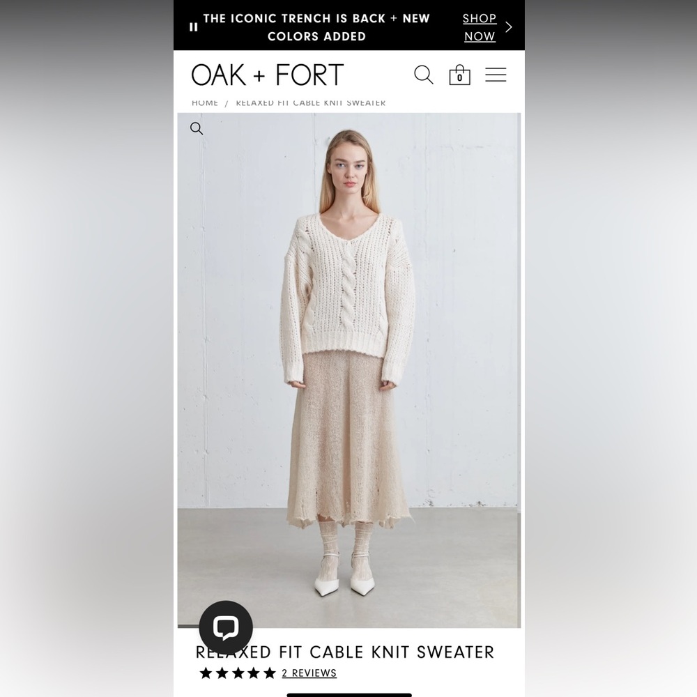 OAK + FORT RELAXED FIT CABLE KNIT SWEATER